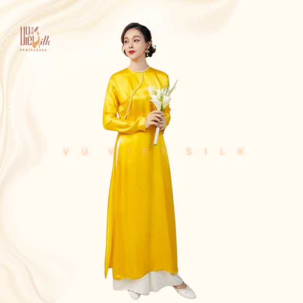 Áo Dài Dấu Eo Màu Vàng