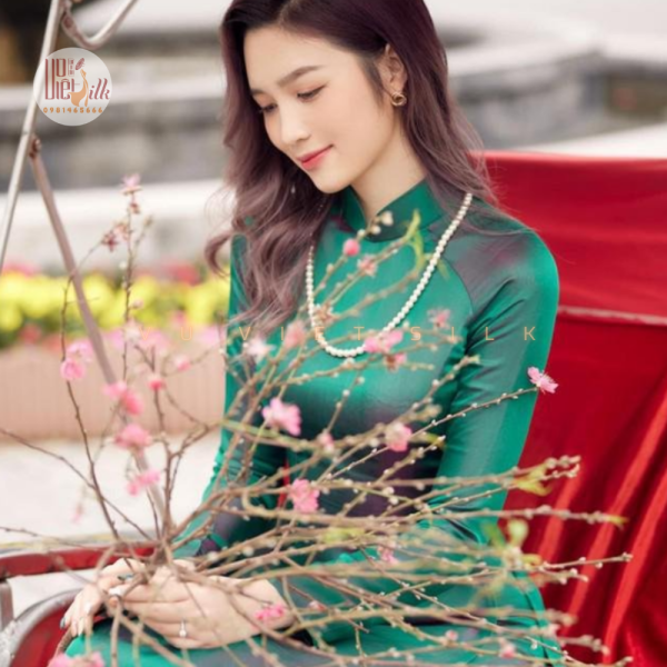 Lụa Tơ Tằm Xanh Ánh Hồng ST38