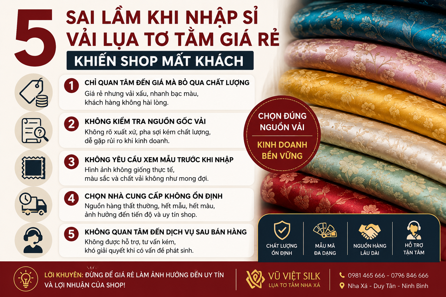 Sai lầm khi nhập sỉ vải lụa tơ tằm giá rẻ cho shop áo dài 5 Sai Lầm Khi Nhập Sỉ Vải Lụa Tơ Tằm Giá Rẻ